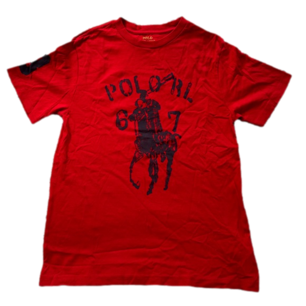 Polo Ralph Lauren Red Blue Graphic T-Shirt Youth Medium Boy Size 10/12